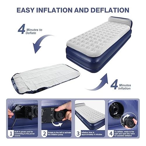  Luxury Comfort-Plush Air Mattress with Built-in Electric Pump & Enhanced Coil Technology - Double Height Inflatable Mattress for Home, Travel & Camping - Durable Blow Up Bed Colchon - Twin XL Size