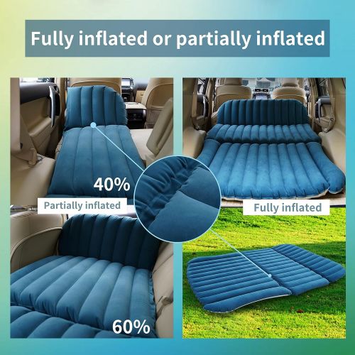  KMZ SUV Air Mattress Thickened Flocking Travel Mattress Camping Air Bed Dedicated Mobile Cushion Extended Outdoor for SUV Back Seat (Dark Green/Off-White)