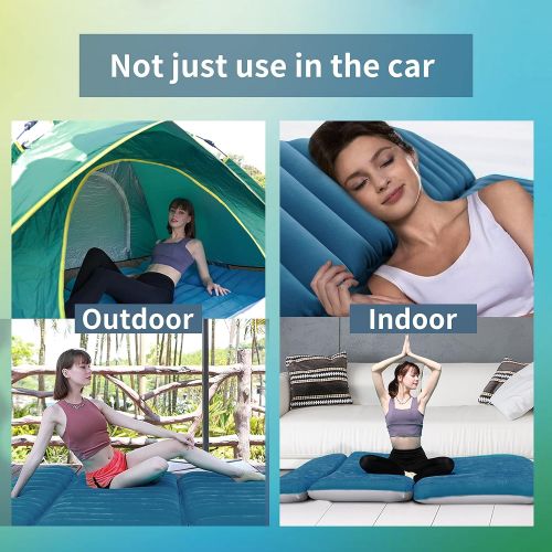  KMZ SUV Air Mattress Thickened Flocking Travel Mattress Camping Air Bed Dedicated Mobile Cushion Extended Outdoor for SUV Back Seat (Dark Green/Off-White)