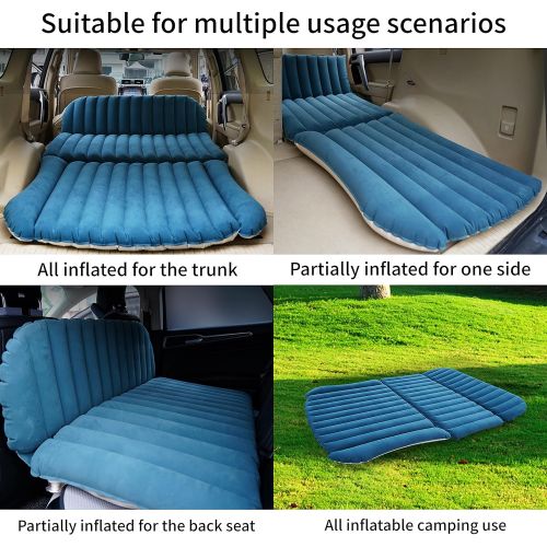  KMZ SUV Air Mattress Thickened Flocking Travel Mattress Camping Air Bed Dedicated Mobile Cushion Extended Outdoor for SUV Back Seat (Dark Green/Off-White)