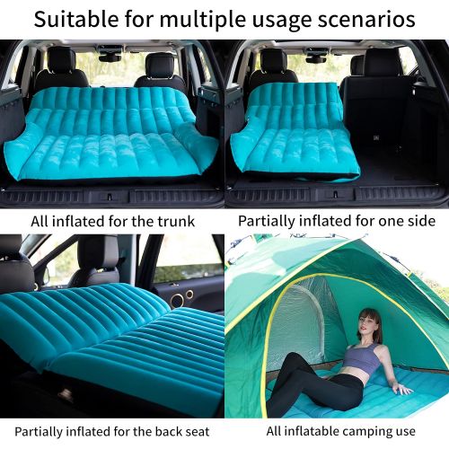  KMZ SUV Air Mattress Thickened Flocking Travel Mattress Camping Air Bed Dedicated Mobile Cushion Extended Outdoor for SUV Back Seat (Fruit Green/Black)