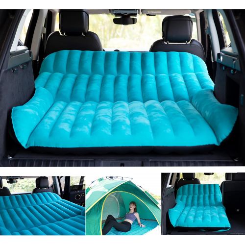  KMZ SUV Air Mattress Thickened Flocking Travel Mattress Camping Air Bed Dedicated Mobile Cushion Extended Outdoor for SUV Back Seat (Fruit Green/Black)