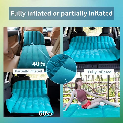  KMZ SUV Air Mattress Thickened Flocking Travel Mattress Camping Air Bed Dedicated Mobile Cushion Extended Outdoor for SUV Back Seat (Fruit Green/Black)