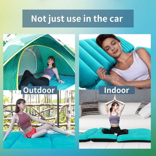  KMZ SUV Air Mattress Thickened Flocking Travel Mattress Camping Air Bed Dedicated Mobile Cushion Extended Outdoor for SUV Back Seat (Fruit Green/Black)