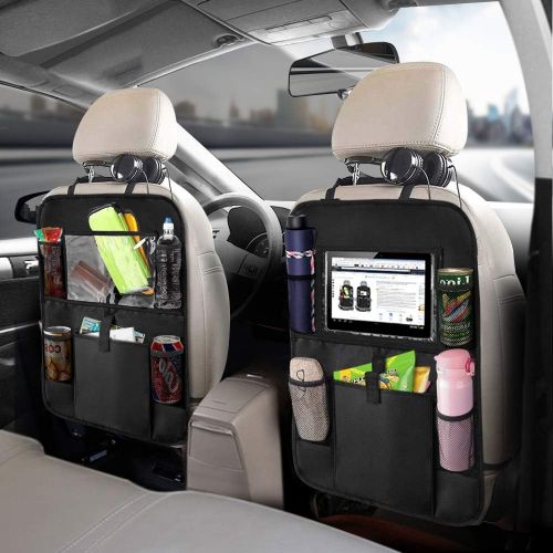  [아마존 핫딜]  [아마존핫딜]KNGUVTH Backseat Car Organizer Kick Mats, Car Seat Back Protectors with Clear 10 Tablet Holder + 5 Storage Pockets Back seat Organizer for Kids Toy Bottle Drink Vehicles Travel Acc