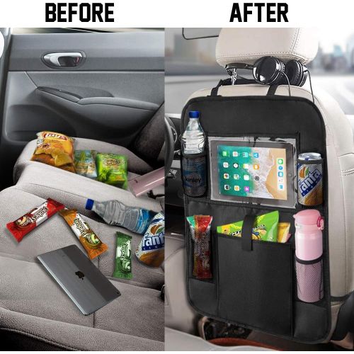  [아마존 핫딜]  [아마존핫딜]KNGUVTH Backseat Car Organizer Kick Mats, Car Seat Back Protectors with Clear 10 Tablet Holder + 5 Storage Pockets Back seat Organizer for Kids Toy Bottle Drink Vehicles Travel Acc