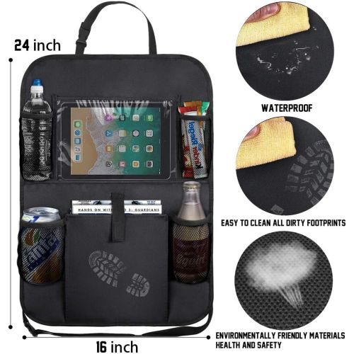  [아마존 핫딜]  [아마존핫딜]KNGUVTH Backseat Car Organizer Kick Mats, Car Seat Back Protectors with Clear 10 Tablet Holder + 5 Storage Pockets Back seat Organizer for Kids Toy Bottle Drink Vehicles Travel Acc