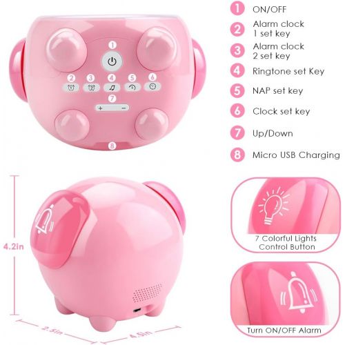  [아마존핫딜][아마존 핫딜] KNGUVTH Kids Alarm Clock, Updated Version Sleep Training Kids Clock with 7 Changing Colors Teach Girls Boys Time to Wake up, 6 Alarm Rings, NAP Timer, Rechargeable Battery USB Char