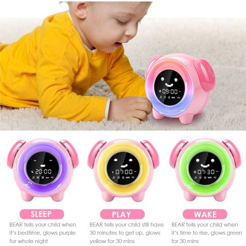  [아마존핫딜][아마존 핫딜] KNGUVTH Kids Alarm Clock, Updated Version Sleep Training Kids Clock with 7 Changing Colors Teach Girls Boys Time to Wake up, 6 Alarm Rings, NAP Timer, Rechargeable Battery USB Char