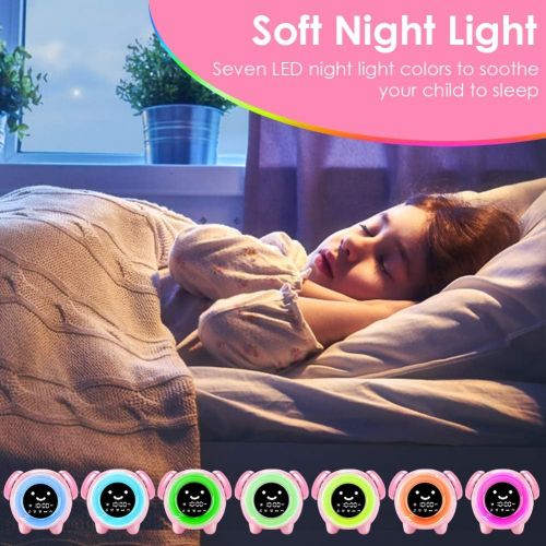  [아마존핫딜][아마존 핫딜] KNGUVTH Kids Alarm Clock, Updated Version Sleep Training Kids Clock with 7 Changing Colors Teach Girls Boys Time to Wake up, 6 Alarm Rings, NAP Timer, Rechargeable Battery USB Char