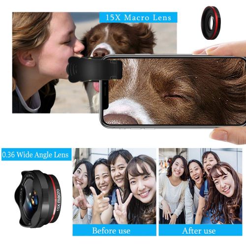  Phone Camera Lens, KNGUVTH 5 in 1 Cell Phone Lens Kit - 12X Zoom Telephoto Lens + Fisheye Lens + Super Wide Angle Lens+ Macro Lens (2 Lens) Compatible with iPhone X XS Max XR876