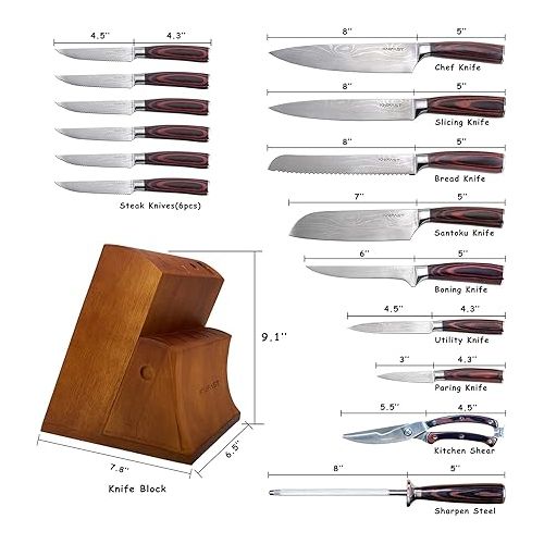  Knife Set 16-Piece Kitchen Knife Set With Wooden Block, Germany High Carbon Stainless Steel Professional Chef Knife Block Set, Ultra Sharp, Forged