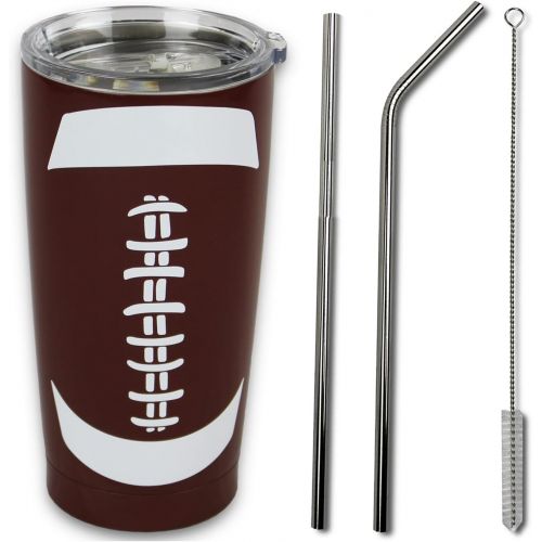  KNITPOPSHOP Basketball Hockey Football Softball Baseball Tumbler Cup 30oz Gift for Mom Men Sports Coach Travel Coffee Mug, Stainless Steel Straw and Cleaner (Football, 20oz)