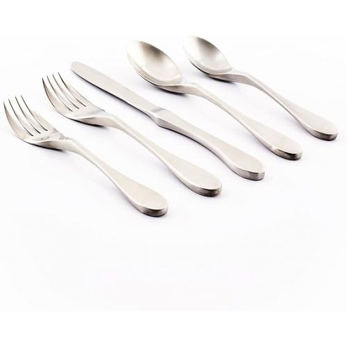  Knork Silverware Set - 20 Piece Matte Silver Cutlery set - Ergonomic Design Utensil sets, 18/10 Stainless Steel Forks Spoons and Knives set