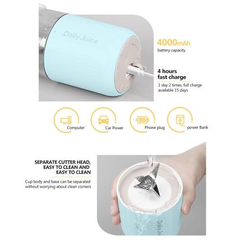  KOBWA Smoothie-Mixer USB Saftpresse Mini Tragbare Wiederaufladbare Maker, 350Ml Elektrische Saftschale Fuer Reisen, Outdoor Und Zuhause, Geeignet Fuer Obst, Milchshake, Babynahrung,