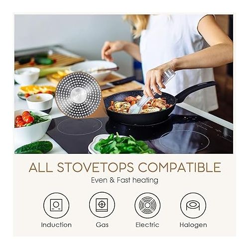  KOCH SYSTEME CS CSK 11+12in Nonstick Frying Pan Sets With Glass Lids-Cookware Sets With Stone-Derived Ultra Nonstick Coating,100% PFOA&APEO Free,Induction Available Frying Skillets,Wok Pans,4PC,Black