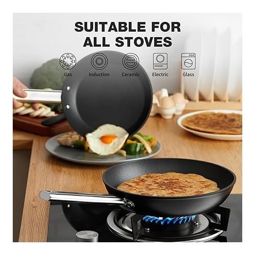  KOCH SYSTEME CS 8 Inch Non Stick Frying Pans - Black Plasma Ultra Hard Coated Skillet with Stainless Steel Handle, Oven Safe to 420°F, Non Toxic-Nonstick Coating, Suitable for All Stove, Black Pan