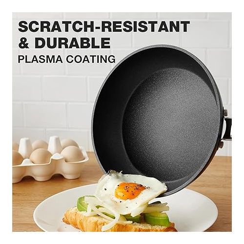  KOCH SYSTEME CS 8 Inch Non Stick Frying Pans - Black Plasma Ultra Hard Coated Skillet with Stainless Steel Handle, Oven Safe to 420°F, Non Toxic-Nonstick Coating, Suitable for All Stove, Black Pan