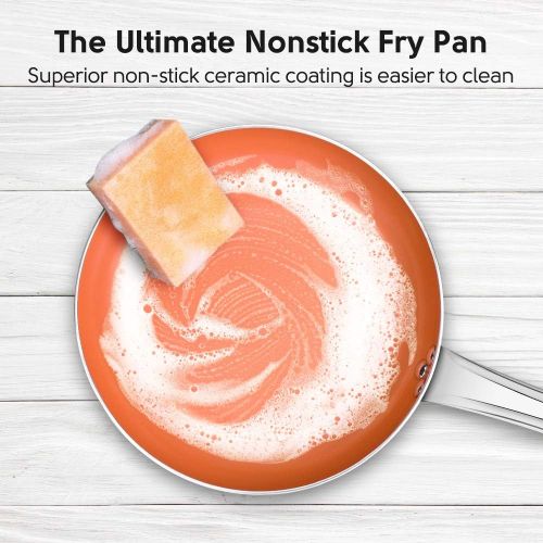  KOCH SYSTEME CS 10 Copper Nonstick Frying Pans with Lid, Chefs Classic Skillet with 100% PFOA-Free, Saucepan Ceramic Titanium Coating with Frying Pan, Professional Round Aluminum Saute Pan, Electr