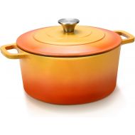 KOCH SYSTEME CS CSK Cast Iron Dutch Oven, 5 Quart Oven Pot with Stainless Steel Knob and Loop Handles, Cast Iron Round Pot with Nonstick Enameled Coating, Ideal for Family, Sunset Red