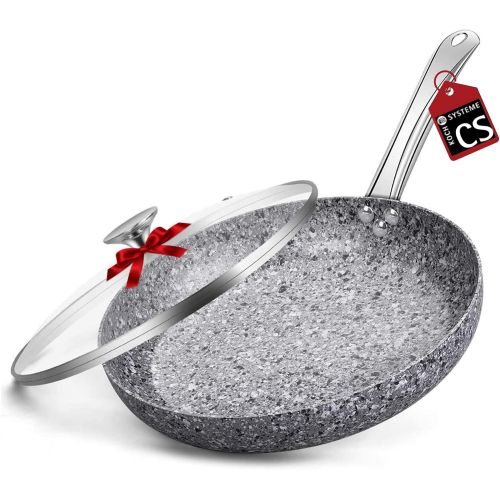  KOCH SYSTEME CS 11 Nonstick Frying Pan-Granite Skillet with Lid, Fry Pan with APEO and PFOA-Free Stone Derived Coating, Aluminum Alloy Pan, Oven Safe