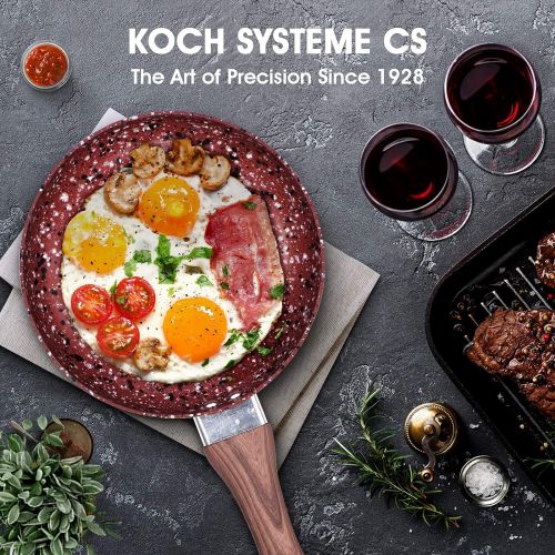  KOCH SYSTEME CS CSK 8 Nonstick Frying Pan - Frying Pan with Natural Textured Bakelite Handle, 100% APEO & PFOA-Free Granite Coating, Stone Earth Frying Pan and Skillet Cookware, Ideal for Self-Coo