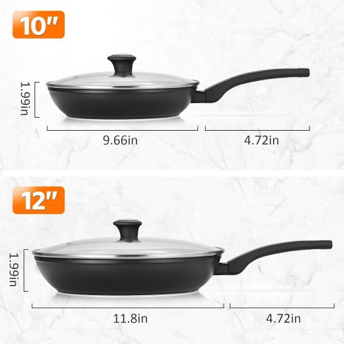  [아마존베스트]KOCH SYSTEME CS 10’’+12’’ Nonstick Frying Pan with Lids-Skillets Sets with Withford Coating, PFOA&APEO Free, Uniform Heating, Aluminum Alloy, Rubber Handle, Suitable for All Stove Tops, Black with