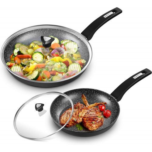  [아마존베스트]KOCH SYSTEME CS 10’’+12’’ Nonstick Frying Pan with Lids-Skillets Sets with Withford Coating, PFOA&APEO Free, Uniform Heating, Aluminum Alloy, Rubber Handle, Suitable for All Stove Tops, Black with