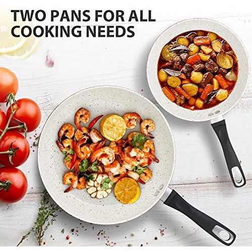  [아마존베스트]KOCH SYSTEME CS 10&11 Nonstick Frying Pan With No Toxic Diamond White Coating - Ceramic Skillet With 2 Lids, PTFE&PFOA Free, Cookware Set With Ergonomic Handle, For All Stoves, Ideal For Family