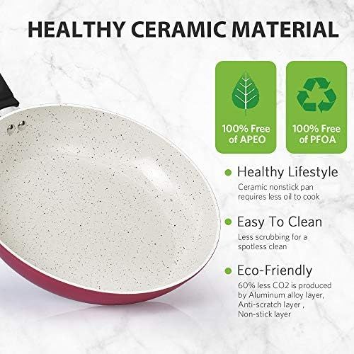  [아마존베스트]KOCH SYSTEME CS 10&11 Nonstick Frying Pan With No Toxic Diamond White Coating - Ceramic Skillet With 2 Lids, PTFE&PFOA Free, Cookware Set With Ergonomic Handle, For All Stoves, Ideal For Family