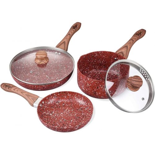  [아마존베스트]KOCH SYSTEME CS Cookware Set - CSK Nonstick Saucepan and Frying Pans/Skillets Set, Induction Cooker Compatible, w/Red Stone-Derived Nonstick Coating & Cool-to-Touch Bakelite Handle, PFOS PFOA Free