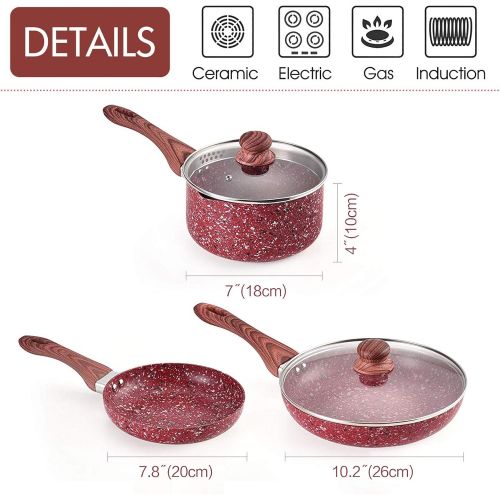  [아마존베스트]KOCH SYSTEME CS Cookware Set - CSK Nonstick Saucepan and Frying Pans/Skillets Set, Induction Cooker Compatible, w/Red Stone-Derived Nonstick Coating & Cool-to-Touch Bakelite Handle, PFOS PFOA Free