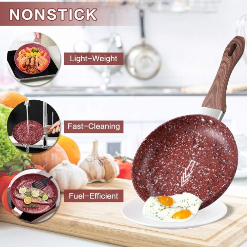  [아마존베스트]KOCH SYSTEME CS Cookware Set - CSK Nonstick Saucepan and Frying Pans/Skillets Set, Induction Cooker Compatible, w/Red Stone-Derived Nonstick Coating & Cool-to-Touch Bakelite Handle, PFOS PFOA Free