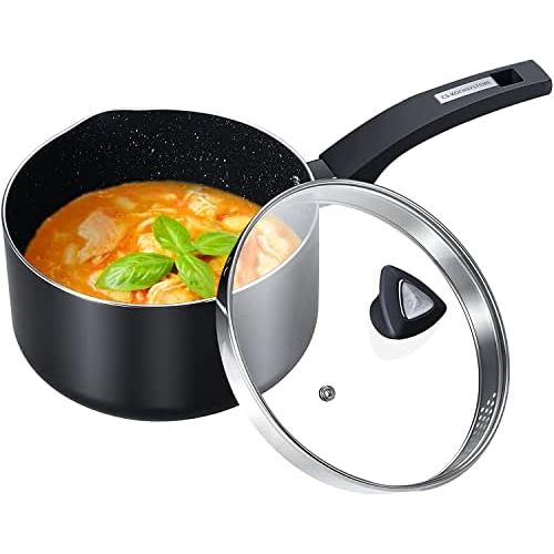  [아마존베스트]KOCH SYSTEME CS 3 Quart Pot-3 qt Saucepan with Lid, Nonstick Saucepan with Lid, 4.4 Deep Soup Pot, Sauciers, Heating Fast, Easy to Clean, Comfortable Handle, Suitable for Every Stove, Black