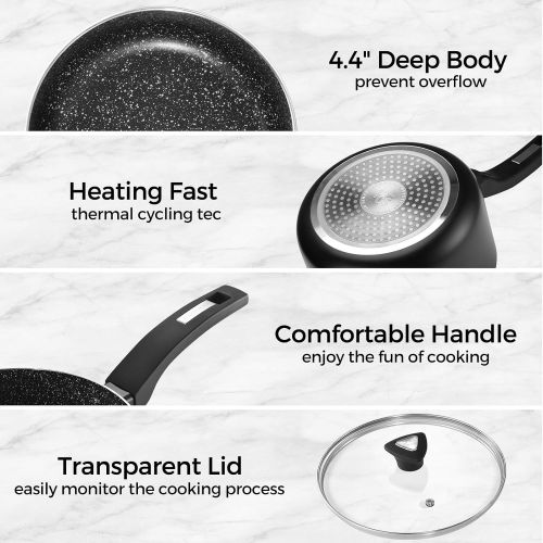  [아마존베스트]KOCH SYSTEME CS 3 Quart Pot-3 qt Saucepan with Lid, Nonstick Saucepan with Lid, 4.4 Deep Soup Pot, Sauciers, Heating Fast, Easy to Clean, Comfortable Handle, Suitable for Every Stove, Black