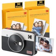 KODAK Mini Shot 2 Retro 4PASS 2-in-1 Instant Digital Camera and Photo Printer (2.1x3.4 inches) Initial 8 Sheets + 60 Sheets Bundle, White
