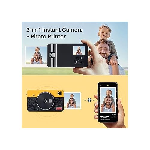  KODAK Mini Shot 2 Retro 4PASS 2-in-1 Instant Digital Camera and Photo Printer (2.1x3.4 inches) Initial 8 Sheets + 60 Sheets Bundle, White