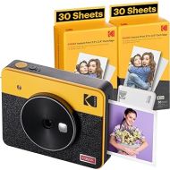 KODAK Mini Shot 3 Retro 4PASS 2-in-1 Instant Digital Camera and Photo Printer (3x3 inches) Initial 8 Sheets + 60 Sheets Cartridge Bundle, Yellow (NOT Zink)
