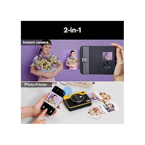  KODAK Mini Shot 3 Retro 4PASS 2-in-1 Instant Digital Camera and Photo Printer (3x3 inches) Initial 8 Sheets + 60 Sheets Cartridge Bundle, Yellow (NOT Zink)