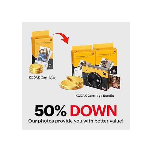  KODAK Mini Shot 3 Retro 4PASS 2-in-1 Instant Digital Camera and Photo Printer (3x3 inches) Initial 8 Sheets + 60 Sheets Cartridge Bundle, Yellow (NOT Zink)