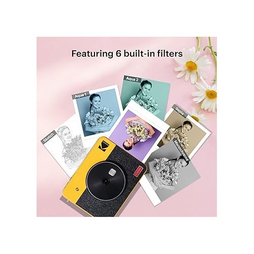  KODAK Mini Shot 3 Retro 4PASS 2-in-1 Instant Digital Camera and Photo Printer (3x3 inches) Initial 8 Sheets + 60 Sheets Cartridge Bundle, Yellow (NOT Zink)