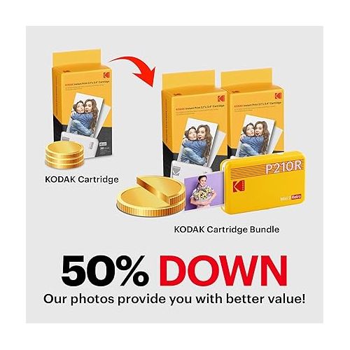  KODAK Mini 2 Retro 4PASS Portable Photo Printer (2.1x3.4 inches) + 68 Sheets Bundle, White