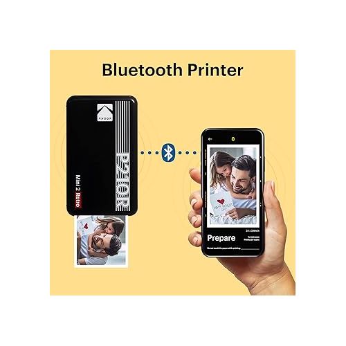  KODAK Mini 2 Retro 4PASS Portable Photo Printer (2.1x3.4 inches) Initial 8 Sheets + 60 Sheets Bundle, White