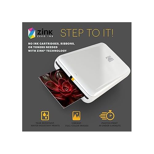  KODAK Step Wireless Mobile Photo Mini Color Printer (White) Compatible w/ iOS & Android, NFC & Bluetooth Devices, 2x3