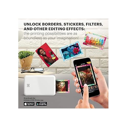  KODAK Step Wireless Mobile Photo Mini Color Printer (White) Compatible w/ iOS & Android, NFC & Bluetooth Devices, 2x3