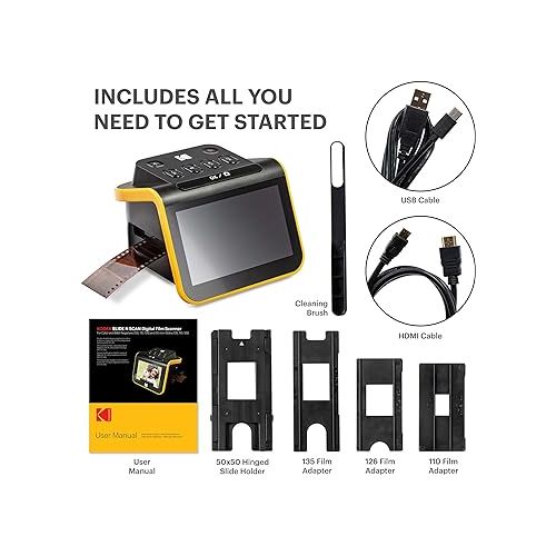  Kodak Digital Film Scanner, Film and Slide Scanner with 5” LCD Screen, Convert Color & B&W Negatives & Slides 35mm, 126, 110 Film to High Resolution 22MP JPEG Digital Photos, Black