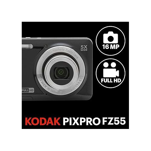  KODAK PIXPRO FZ55-BK 16MP CMOS Sensor Digital Camera 5X Optical Zoom 28mm Wide Angle 1080P Full HD Video 2.7