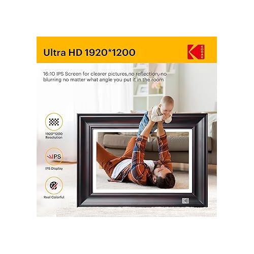  KODAK WiFi Digital Picture Frame, 1920 x 1200 HD Touchscreen Digital Photo Frame, 10.1 Inches Intelligent Electronic Picture Frame with 32 GB Memory