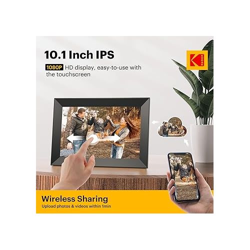  KODAK 10.1Inch WiFi Digital Picture Frame,1280x800 HD IPS Touch Screen, Electronic Smart Photo Frame with 32GB Memory, Auto-Rotate, Instantly Share Photos/Videos from Anywhere