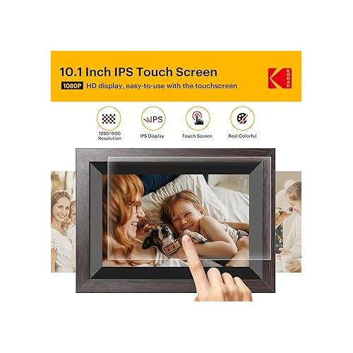  KODAK Digital Picture Frame, 32G10.1 Inch WiFi Digital Photo Frame 1280x800 HD IPS Touch Screen, Auto-Rotate, Share Photos and Videos via KODAK App, Gifts for Friends and Family